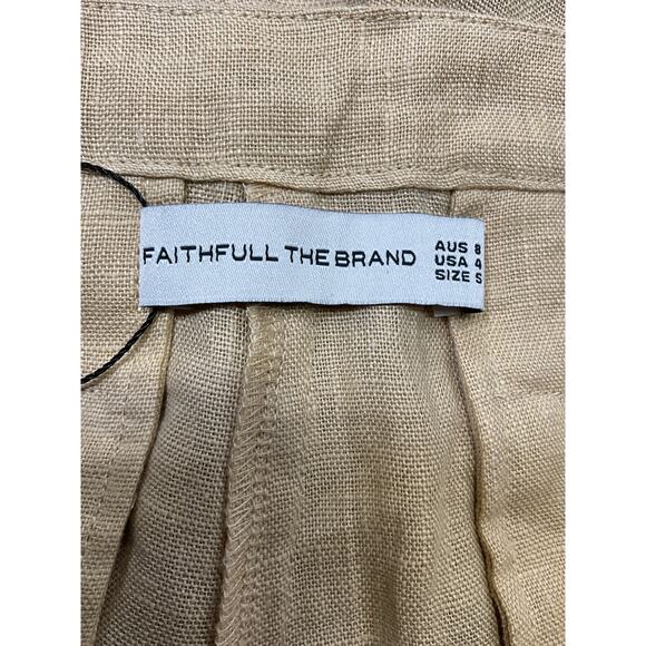 Faithfull The Brand 'Les' Tan Linen Deux Short Size S - Picture 4 of 5